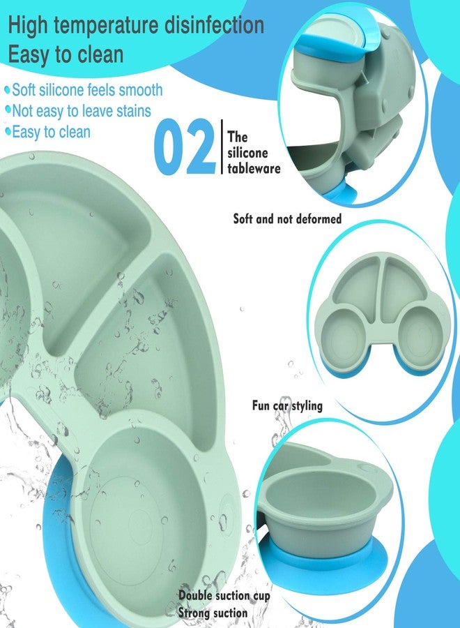 كيوشاير أطباق طعام كيو شير للأطفال الصغار، أطباق طعام محمولة للأطفال الصغار، مفرش طعام سيليكون قوي الشفط خالٍ من مادة BPA، مقاس 10×7×1 بوصة - Image 5