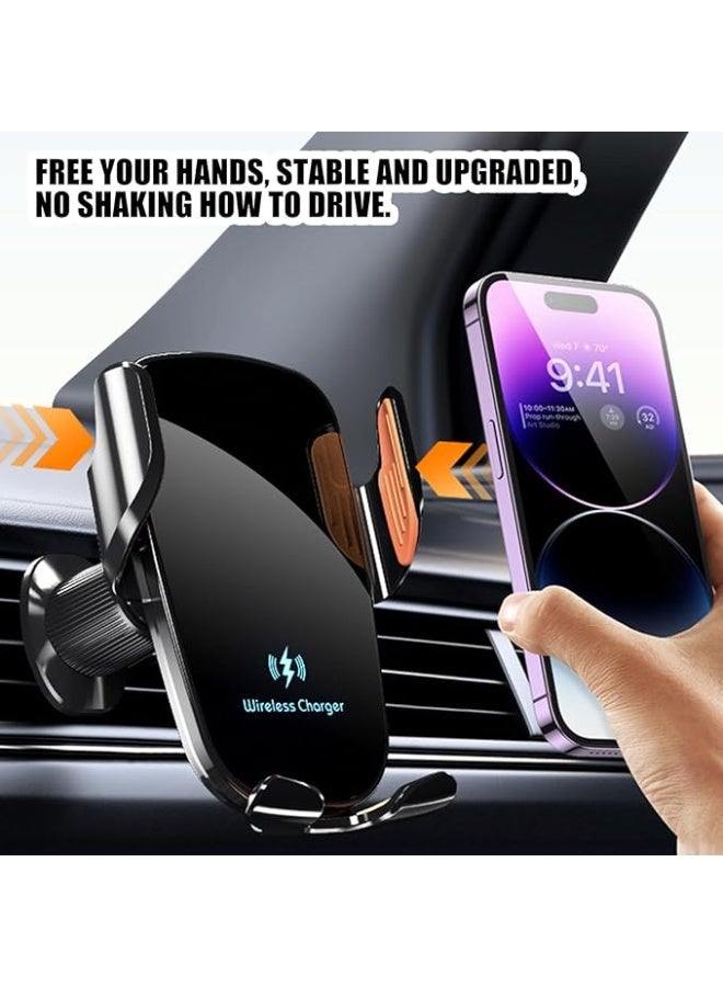 حامل هاتف للسيارة مع شاحن – قاعدة هاتف قابلة للتعديل 360°، شحن لاسلكي سريع، مشبك تهوية مانع للانزلاق للهواتف المحمولة - Image 5