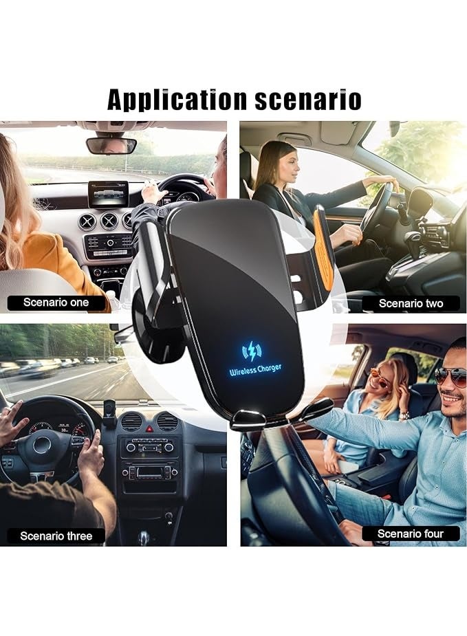 حامل هاتف للسيارة مع شاحن – قاعدة هاتف قابلة للتعديل 360°، شحن لاسلكي سريع، مشبك تهوية مانع للانزلاق للهواتف المحمولة - Image 4