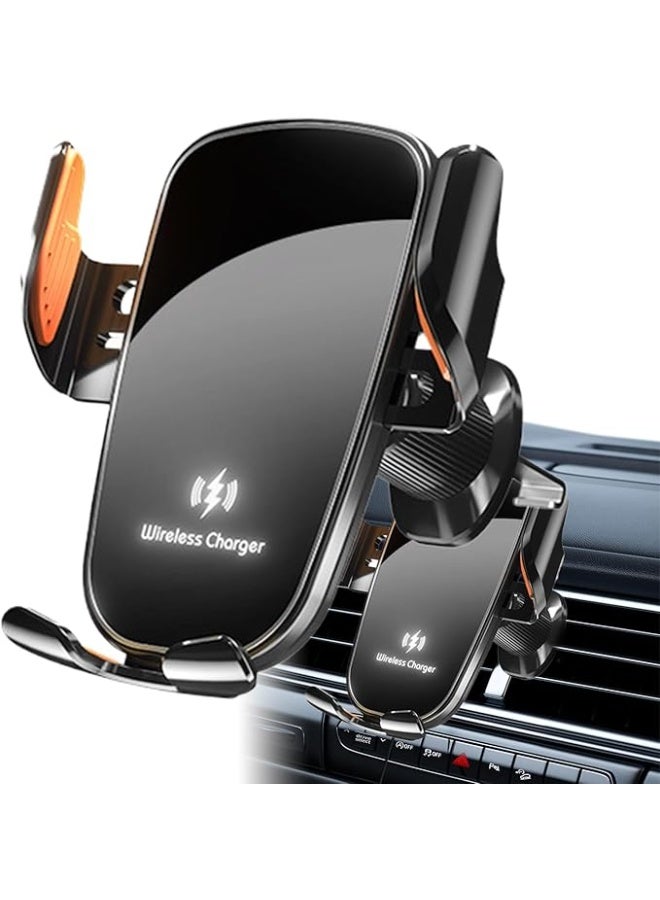 حامل هاتف للسيارة مع شاحن – قاعدة هاتف قابلة للتعديل 360°، شحن لاسلكي سريع، مشبك تهوية مانع للانزلاق للهواتف المحمولة - Image 1