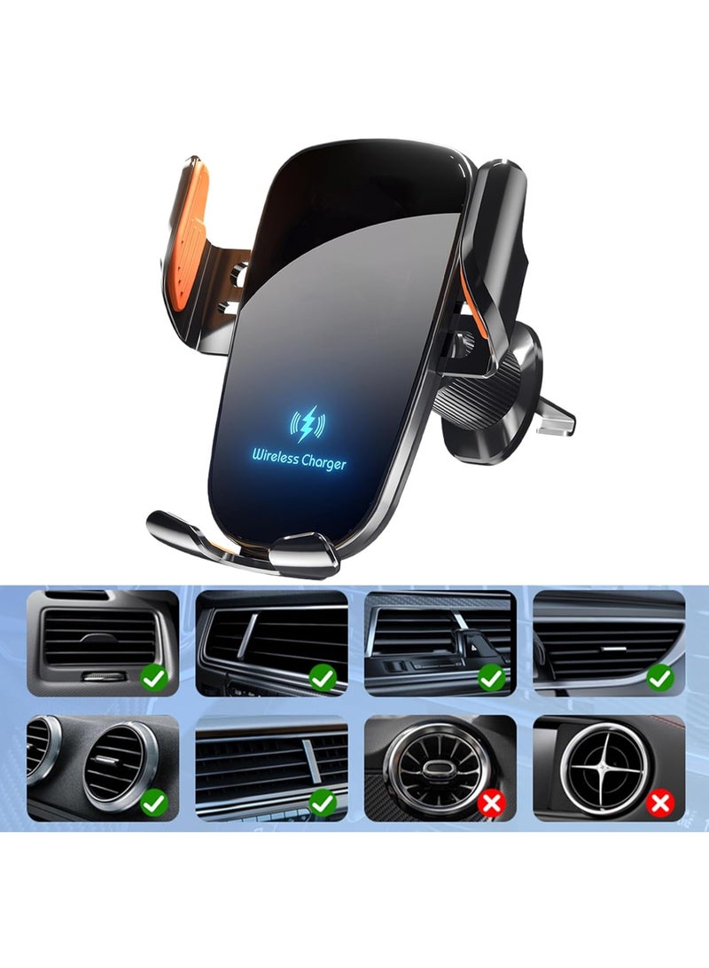 حامل هاتف للسيارة مع شاحن – قاعدة هاتف قابلة للتعديل 360°، شحن لاسلكي سريع، مشبك تهوية مانع للانزلاق للهواتف المحمولة - Image 2