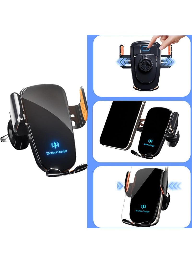 حامل هاتف للسيارة مع شاحن – قاعدة هاتف قابلة للتعديل 360°، شحن لاسلكي سريع، مشبك تهوية مانع للانزلاق للهواتف المحمولة - Image 3