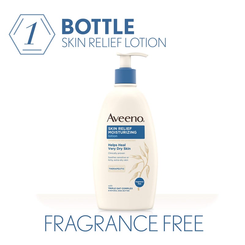 Aveeno Skin Relief Fragrance-Free Moisturizing Lotion for Sensitive Skin, with Natural Shea Butter & Triple Oat Complex, Unscented Therapeutic Body Lotion for Itchy, Extra-Dry Skin, 18 fl. oz - Image 3