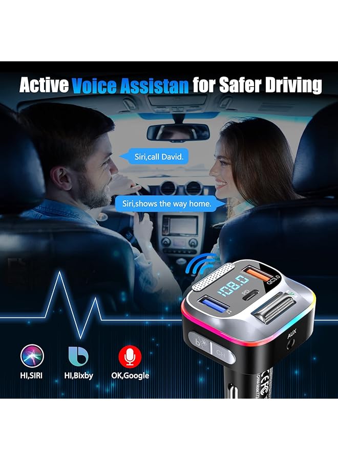SYOSI Car Fm Transmitter, Bluetooth 5.0 Pd+Qc3.0 Car Charger, Aux Bluetooth Radio Music Adapter, Wireless Big Microphone & Hifi Bass Sound Cigarette Lighter, Supports Hands-Free Siri For Google Assistant - Image 2