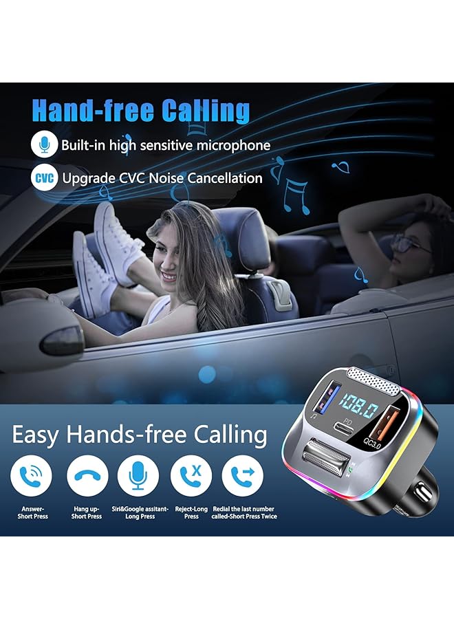 SYOSI Car Fm Transmitter, Bluetooth 5.0 Pd+Qc3.0 Car Charger, Aux Bluetooth Radio Music Adapter, Wireless Big Microphone & Hifi Bass Sound Cigarette Lighter, Supports Hands-Free Siri For Google Assistant - Image 4