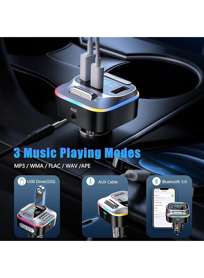 SYOSI Car Fm Transmitter, Bluetooth 5.0 Pd+Qc3.0 Car Charger, Aux Bluetooth Radio Music Adapter, Wireless Big Microphone & Hifi Bass Sound Cigarette Lighter, Supports Hands-Free Siri For Google Assistant - Image 5