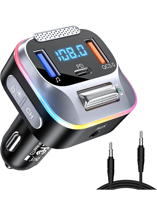 SYOSI Car Fm Transmitter, Bluetooth 5.0 Pd+Qc3.0 Car Charger, Aux Bluetooth Radio Music Adapter, Wireless Big Microphone & Hifi Bass Sound Cigarette Lighter, Supports Hands-Free Siri For Google Assistant - Image 1