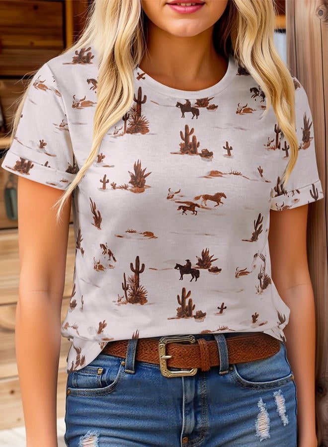 Shein Womens Summer Tops Short Sleeve T-Shirts Western Graphic Crew Neck Casual Cute Tees 2026 Clothes, A Grey, S - Image 3