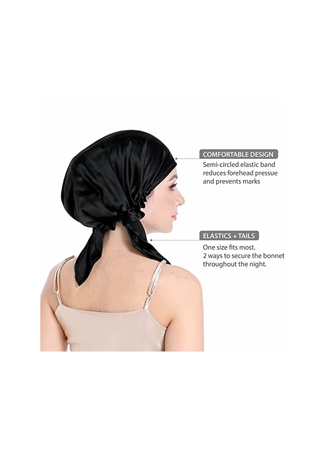 Zaboon Sleep Cap Silk Bonnet For Sleeping Hair Bonnet With Tie Band 100% Silk Sleep Cap For Curly Hair Silk Hair Wrap For Hair Care Black - Image 2