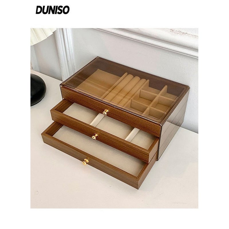 DUNISO 3 Layer Jewelry Box, Jewelry Holder Organizer with Jewelry Organizer Drawer,Jewelry Display Rack with Compartments Tray,Durable, Dustproof and Portable, for Necklaces, Rings, Earrings, Bracelets - Image 1