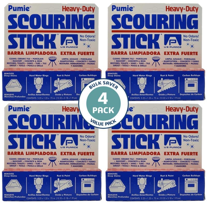Pumie 4Pack PUMIE Heavy Duty Pumice Scouring Stick Pumice Scouring Cleaning Stone for Tough Bathroom Kitchen Stains Grills Pumice Stone Scouring Stick for Cleaning Toilet Stains Bowl  Hard Water Ring 
