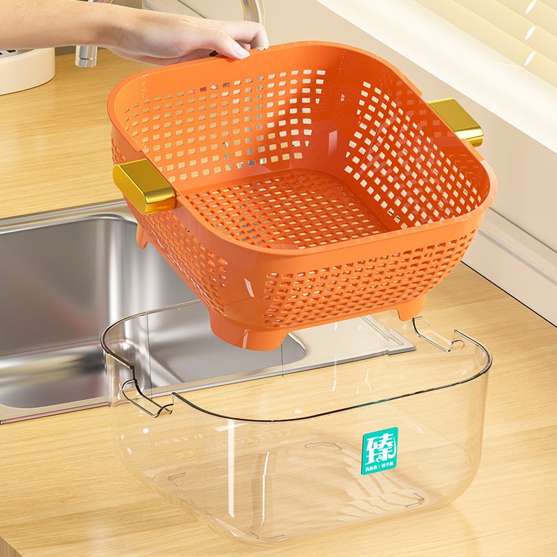 Pet Double-Layer Draining Basket Household Vegetable And Fruit Large Capacity Storage Basket Kitchen Multi-Functional Fruit And Vegetable Washing Basket - Image 5