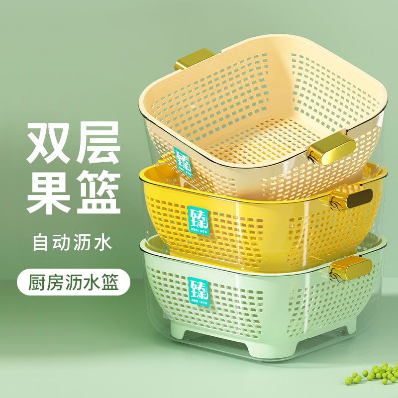 Pet Double-Layer Draining Basket Household Vegetable And Fruit Large Capacity Storage Basket Kitchen Multi-Functional Fruit And Vegetable Washing Basket - Image 2