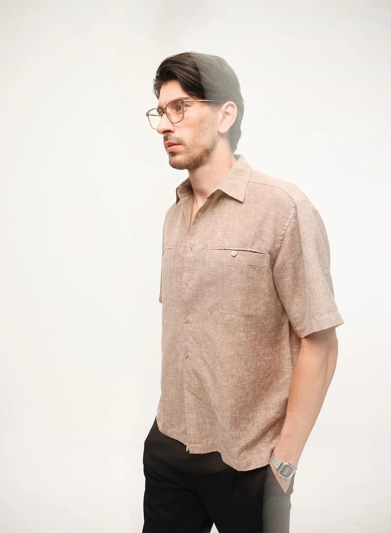 Dennis Lingo  Brown Solid Print Button Down Boxy Shirt For Men for Men | Best Price UAE