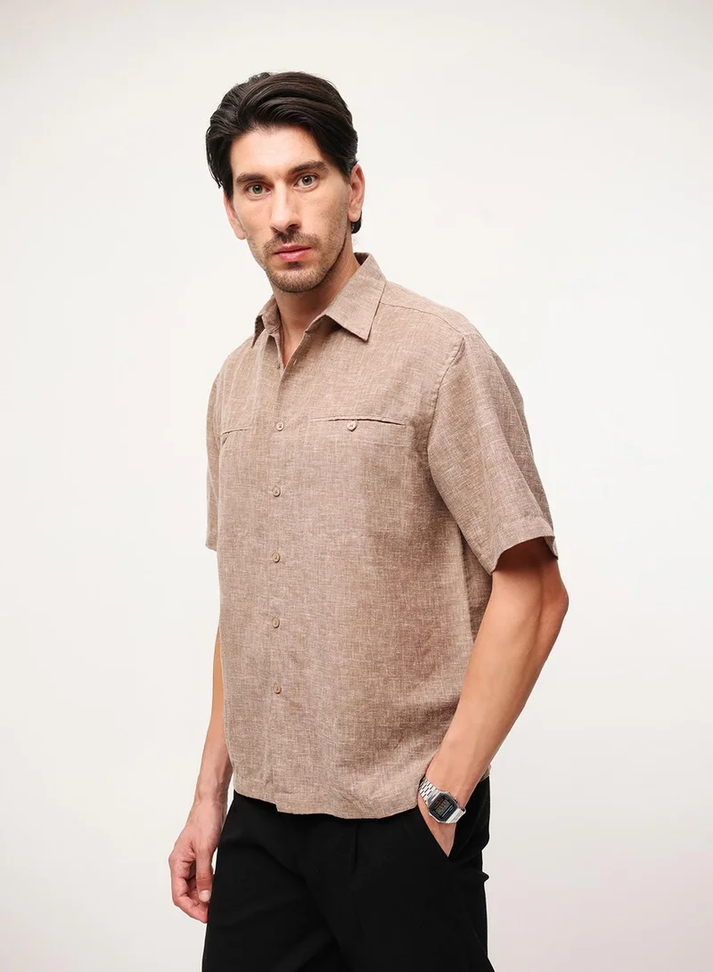 Dennis Lingo Brown Solid Print Button Down Boxy Shirt For Men