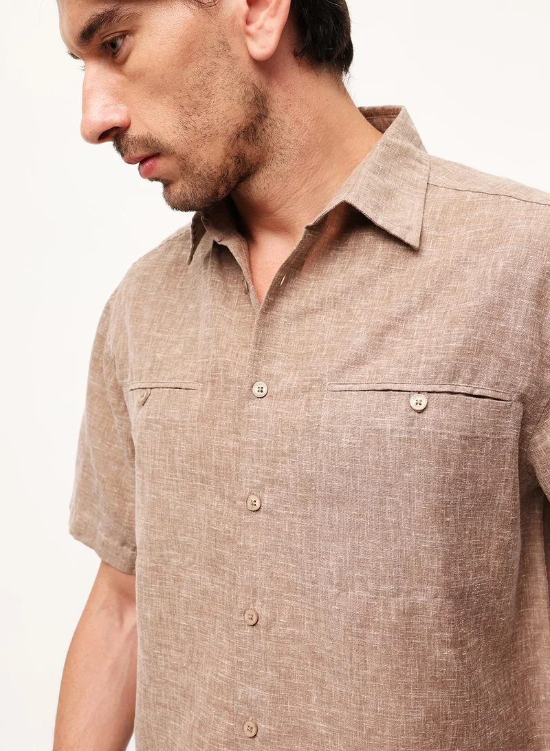 Dennis Lingo  Brown Solid Print Button Down Boxy Shirt For Men for Men | Best Price UAE