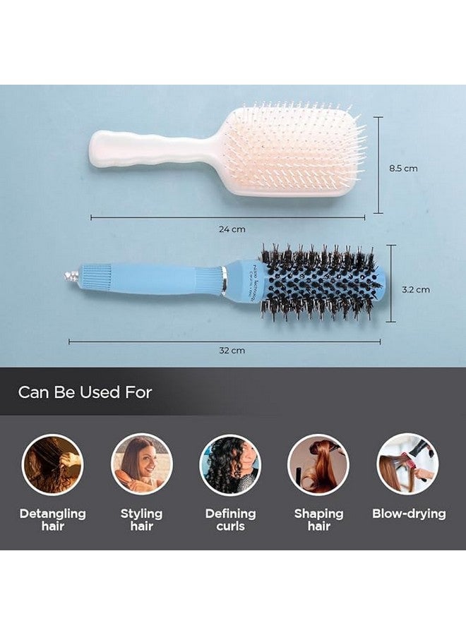 Hearts Hair Brush | Bristles Brush | Hair Brush With Paddle | Sharp Hair Brush For Woman | Suitable For All Hair Types | Tgx5232-Xh45Ble | Ice Blue & Blue - Image 3
