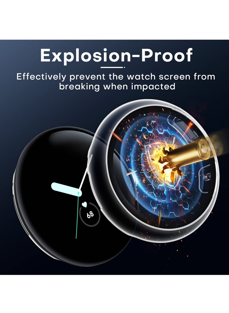 SOLARAE 2 Pack Hard Case for Pixel Watch Built in 9H Tempered Glass Screen Protector Full Coverage Touch Sensitive Slim Bumper - Image 3