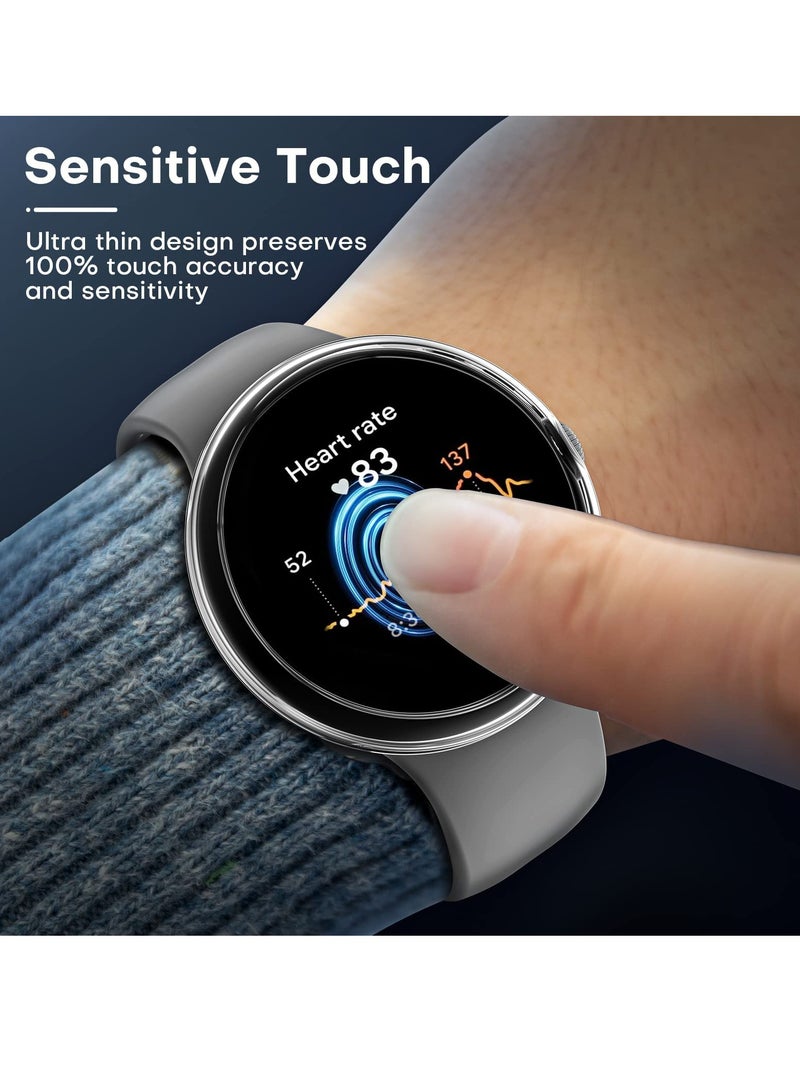 SOLARAE 2 Pack Hard Case for Pixel Watch Built in 9H Tempered Glass Screen Protector Full Coverage Touch Sensitive Slim Bumper - Image 4