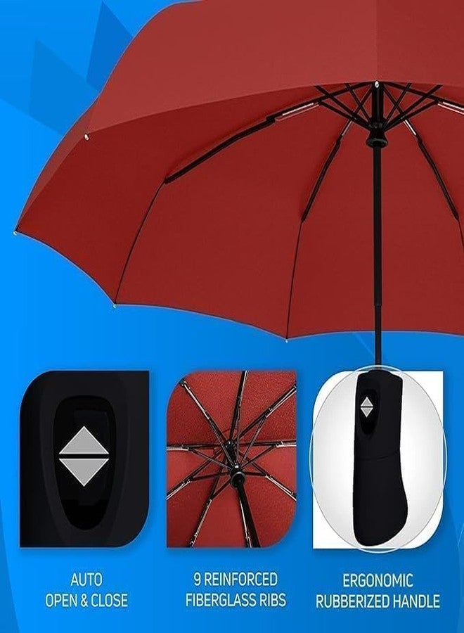 FEXONXA UV Protection Windproof Compact Umbrella - Large 3-Fold Travel Umbrella for Men, Women & Kids - Auto Open & Close, Strong & Lightweight, Sun and Rain Protection (Red) - Image 5