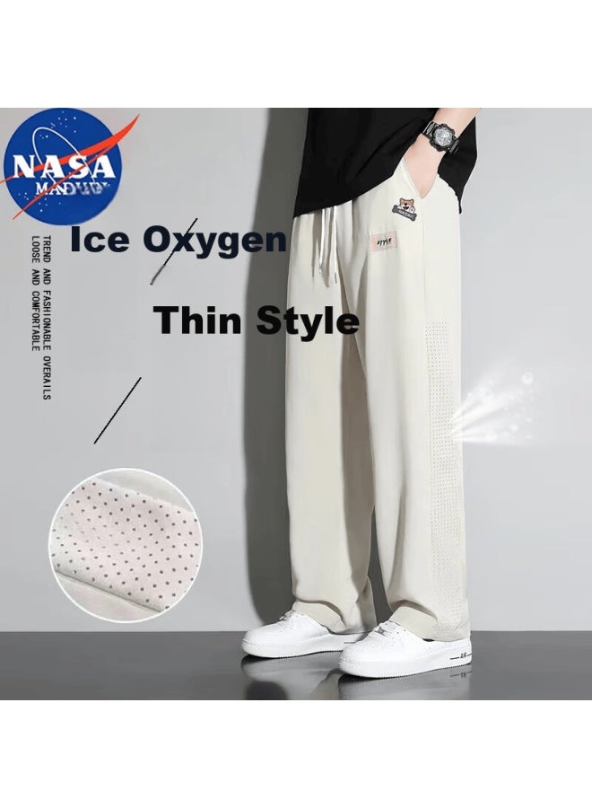 Nasa Marvel Men's Casual Pants Summer Lightweight Quick-dry Straight-leg Loose Stretch Sports Breathable Pants Beige M - Image 1