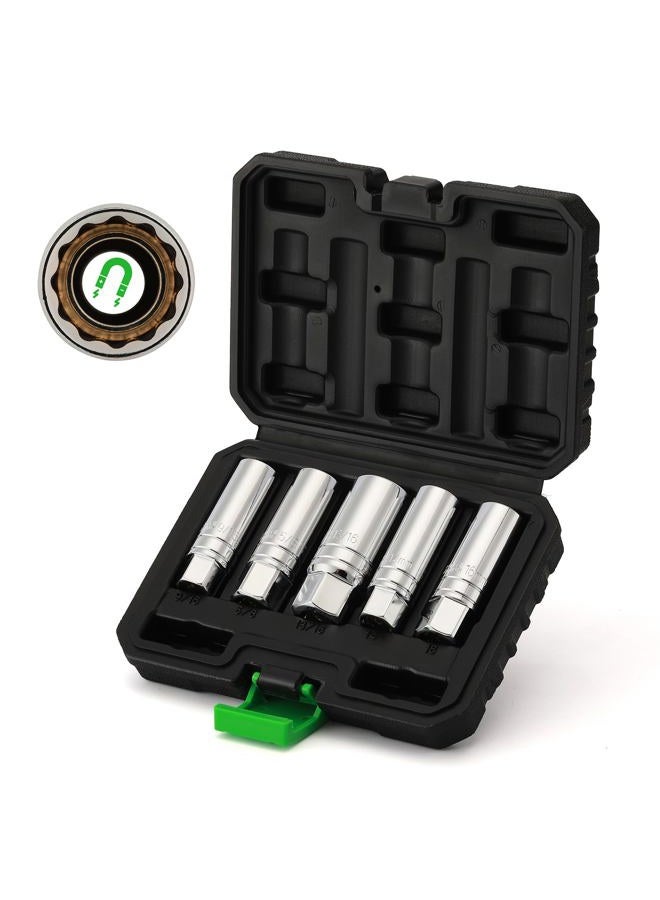 TecoTek 5 Piece 3/8-Inch Drive Magnetic Spark Plug Socket Set, Includes 14mm, 16mm Thin Wall Sockets and 9/16-inch, 5/8-inch, 13/16-inch Sockets, 6-Point and 12-Point, CR-V, Enhanced Magnetic Design - Image 1