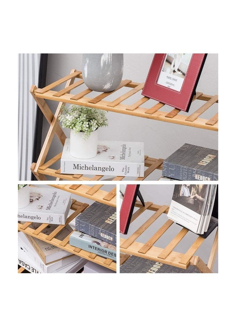 fashionhome 3 Tiers Portable Multipurpose Foldable Bamboo Shoe Rack Shoe Organizer Shelf Storage Rack Display Stand for Entryway Living Room Home Office 47x25x47 cm - Image 3