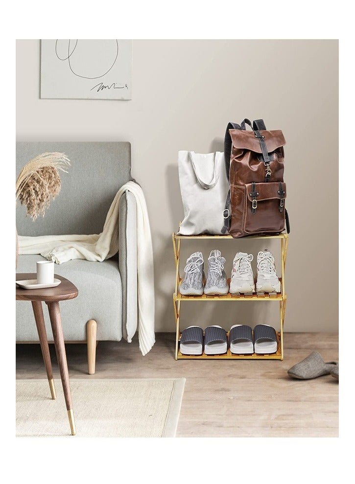 fashionhome 3 Tiers Portable Multipurpose Foldable Bamboo Shoe Rack Shoe Organizer Shelf Storage Rack Display Stand for Entryway Living Room Home Office 47x25x47 cm - Image 4