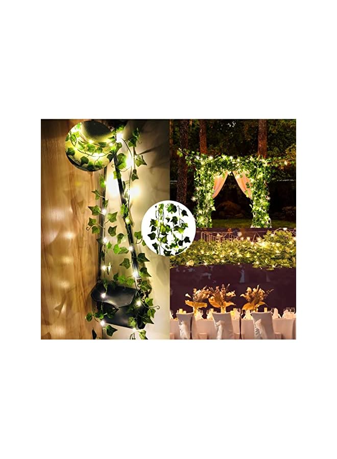 The Bros أضواء خيوط اللبلاب الاصطناعي، حزمة واحدة من إكليل أوراق خضراء مع أضواء LED، نباتات متدلية مزيفة لأضواء الليل السحرية لتزيين المنزل وحفلات الزفاف والمناسبات (10م 100LED) - Image 5