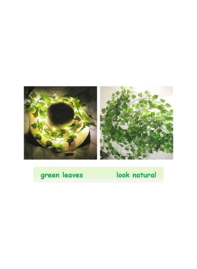 The Bros أضواء خيوط اللبلاب الاصطناعي، حزمة واحدة من إكليل أوراق خضراء مع أضواء LED، نباتات متدلية مزيفة لأضواء الليل السحرية لتزيين المنزل وحفلات الزفاف والمناسبات (10م 100LED) - Image 4