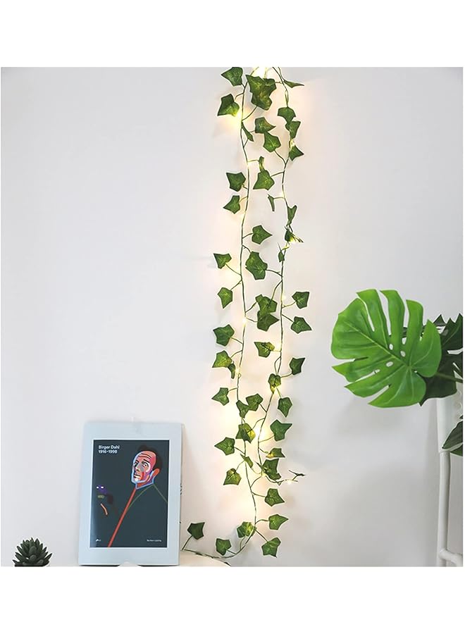 The Bros أضواء خيوط اللبلاب الاصطناعي، حزمة واحدة من إكليل أوراق خضراء مع أضواء LED، نباتات متدلية مزيفة لأضواء الليل السحرية لتزيين المنزل وحفلات الزفاف والمناسبات (10م 100LED) - Image 1
