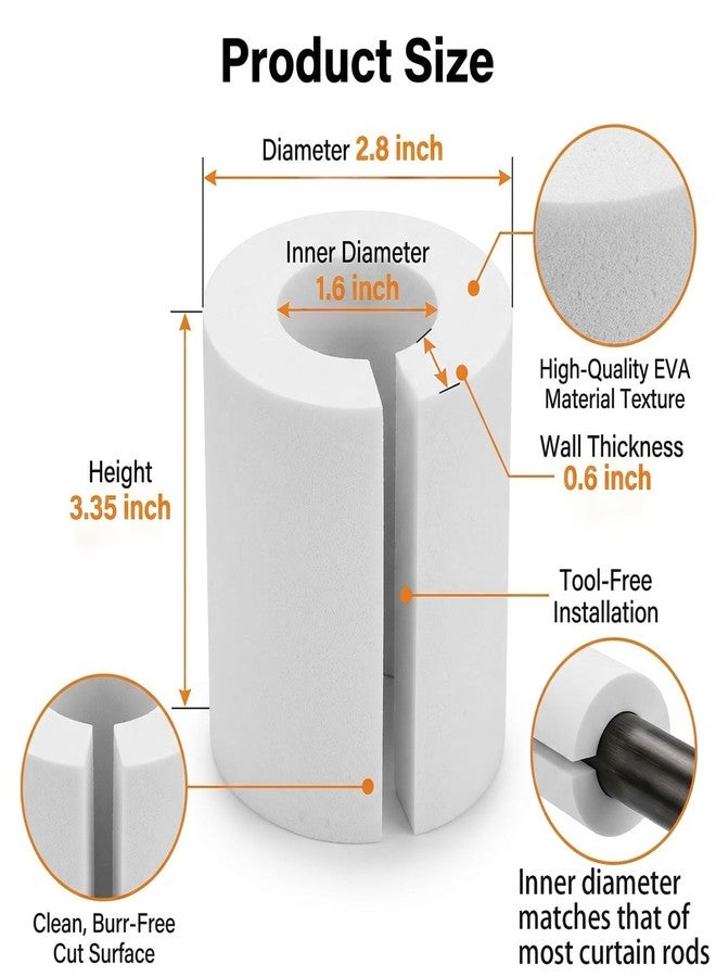 Avoirdus 12 PCS Curtain Spacers for Curtain Rods, 85 mm EVA Foam Drapery Spacers with Side Cut Design, Snap On Curtain Rod Attachments for Even Curtain Pleats, Curtain Rod Spacers for Home Bathroom Living Room - Image 2