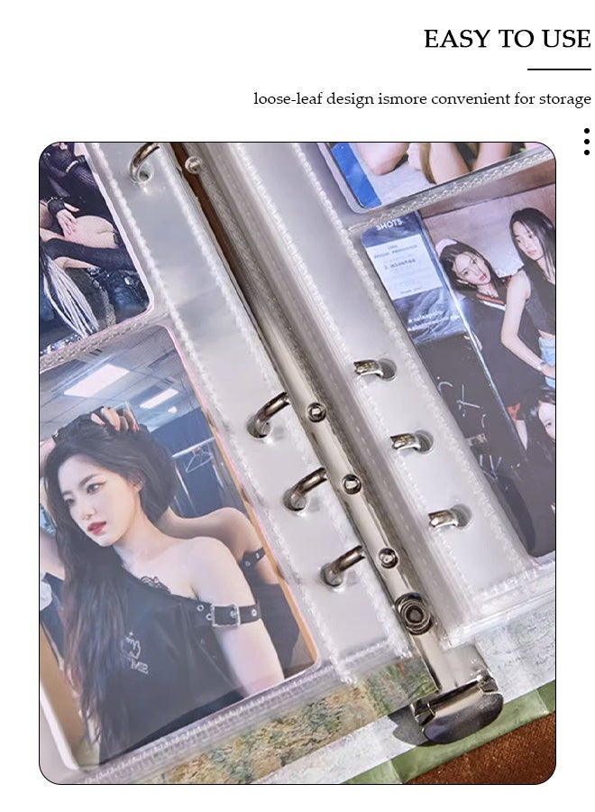 DUNISO ألبوم بطاقات الصور A5، ألبومات قابلة للتعديل 3D مجوفة عتيقة 6 حلقات، كتاب جمع بطاقات الصور، كتاب جمع بطاقات الصور القابل لإعادة التعبئة 6 حلقات 4 جيوب لحماية البطاقات - Image 2