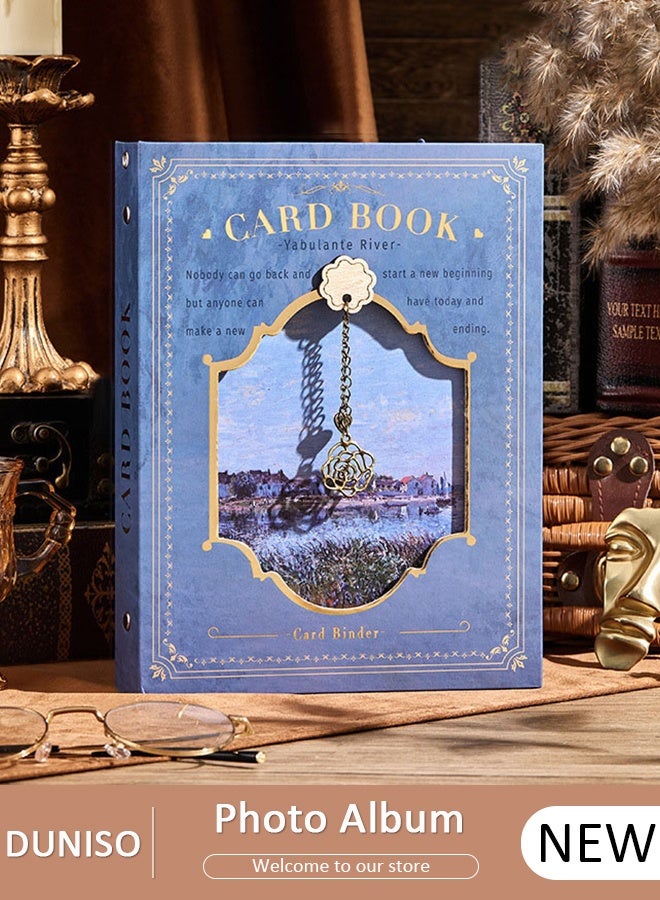 DUNISO ألبوم بطاقات الصور A5، ألبومات قابلة للتعديل 3D مجوفة عتيقة 6 حلقات، كتاب جمع بطاقات الصور، كتاب جمع بطاقات الصور القابل لإعادة التعبئة 6 حلقات 4 جيوب لحماية البطاقات - Image 1