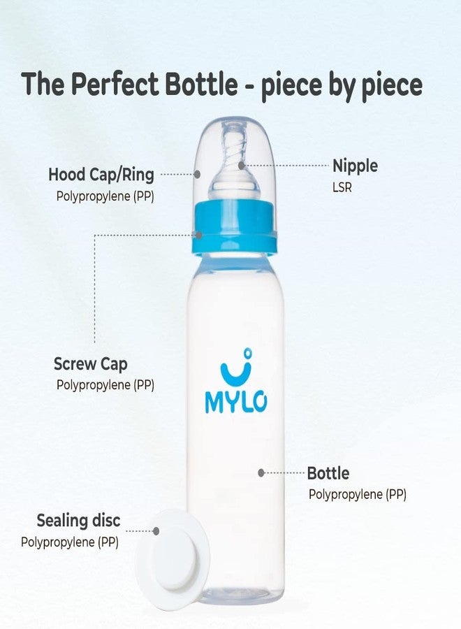 Mylo Baby Feeding Bottle (125ml + 250ml) for New Born Baby | Anti Colic & BPA Free Feeding Bottles | Feels Natural Baby Bottle | Easy Flow Neck Design- Sea Green + Sky Blue - Image 5
