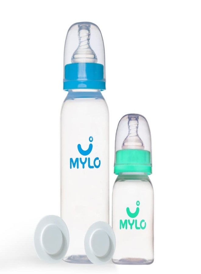 Mylo Baby Feeding Bottle (125ml + 250ml) for New Born Baby | Anti Colic & BPA Free Feeding Bottles | Feels Natural Baby Bottle | Easy Flow Neck Design- Sea Green + Sky Blue - Image 1