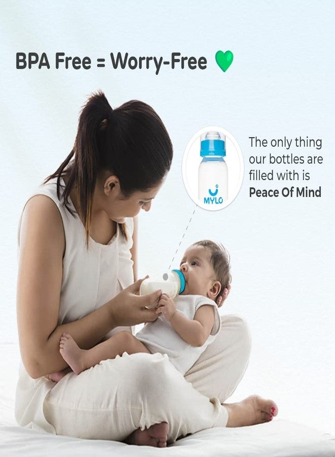 Mylo Baby Feeding Bottle (125ml + 250ml) for New Born Baby | Anti Colic & BPA Free Feeding Bottles | Feels Natural Baby Bottle | Easy Flow Neck Design- Sea Green + Sky Blue - Image 4