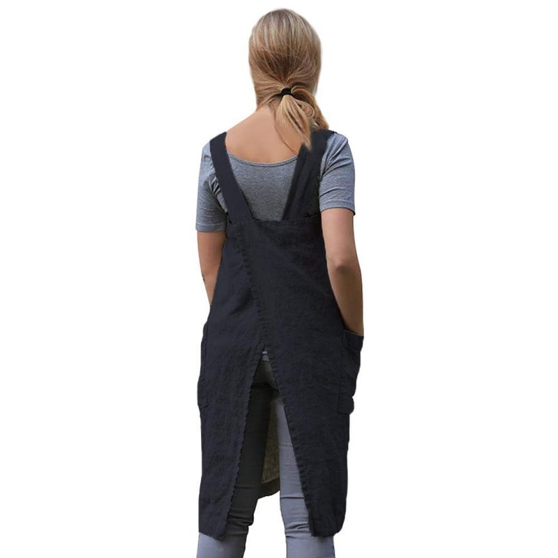 WROLEM Women's Cross Back Pinafore Apron with Large Pockets Home Kitchen, Restaurant, Coffee house,Cooking Gardening Works - Image 4