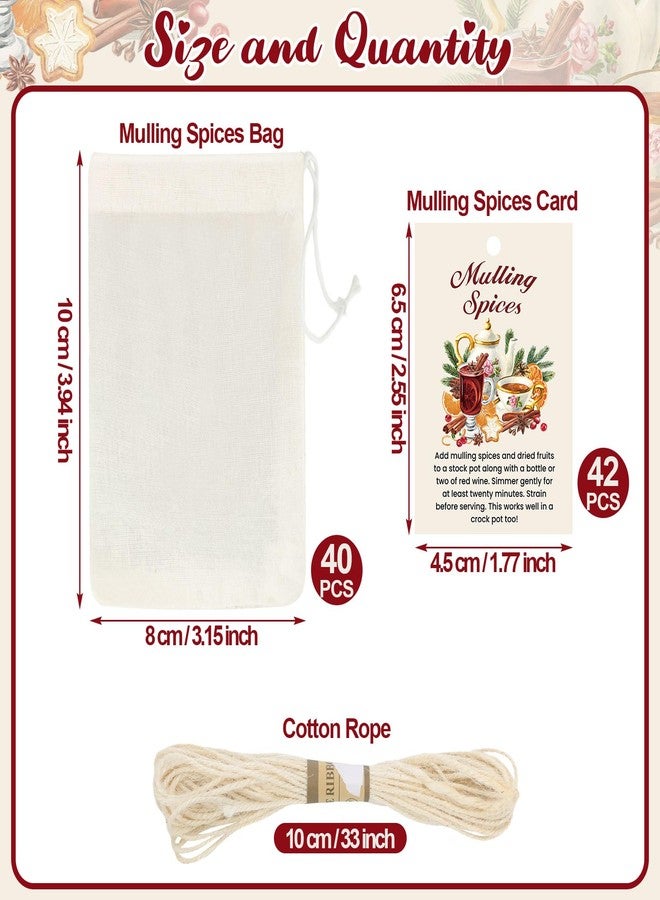 SilTriangle 40 Sets Mulling Spices Bags Kit 40 Cotton Filter Bags 40 Tea Bag Cards Mulling Spice Storage Without Spices for Apple Cider Mulled Wine Glühwein Hot Toddy Christmas Winter Holiday Drinks - Image 2