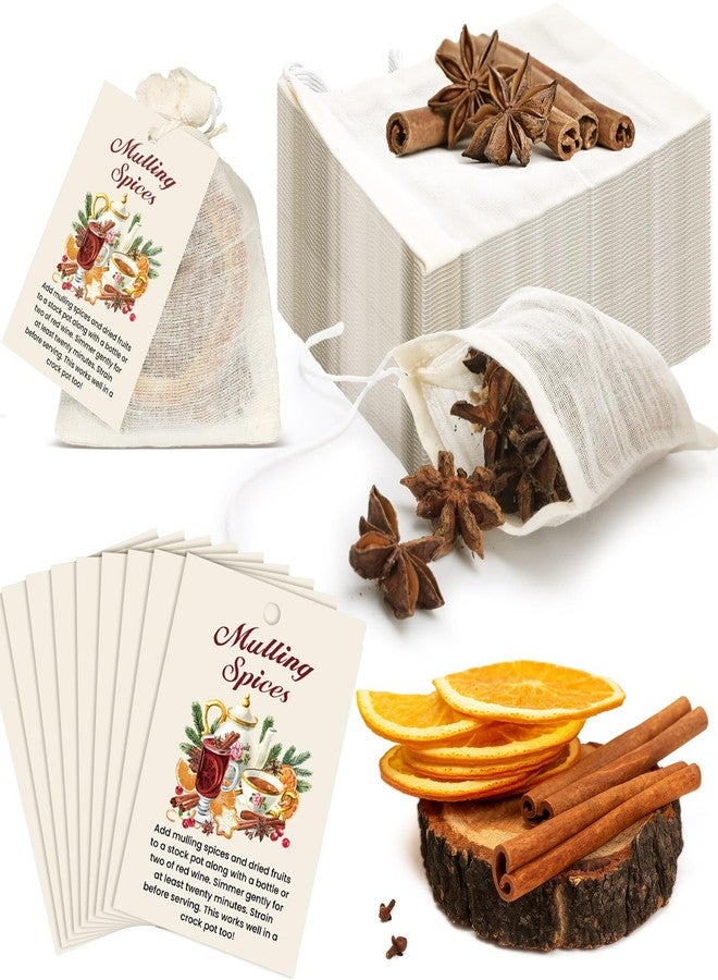 SilTriangle 40 Sets Mulling Spices Bags Kit 40 Cotton Filter Bags 40 Tea Bag Cards Mulling Spice Storage Without Spices for Apple Cider Mulled Wine Glühwein Hot Toddy Christmas Winter Holiday Drinks - Image 1