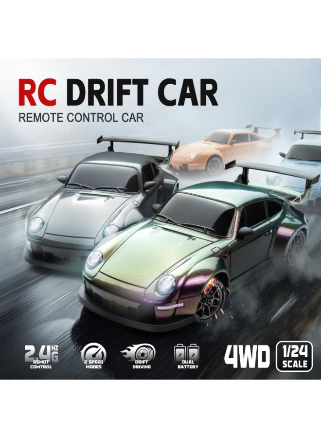 ال لايف سيارة دريفت تعمل بالتحكم عن بعد، بمقياس 1:24 مع أضواء LED، سيارات عالية السرعة تعمل بالتحكم عن بعد بتردد 2.4 جيجاهرتز وسرعة 20 كم/ساعة، إطارات دريفت وبطاريتان، فكرة لعبة سباق رياضية هدية للبالغين والأولاد والبنات والأطفال - Image 2
