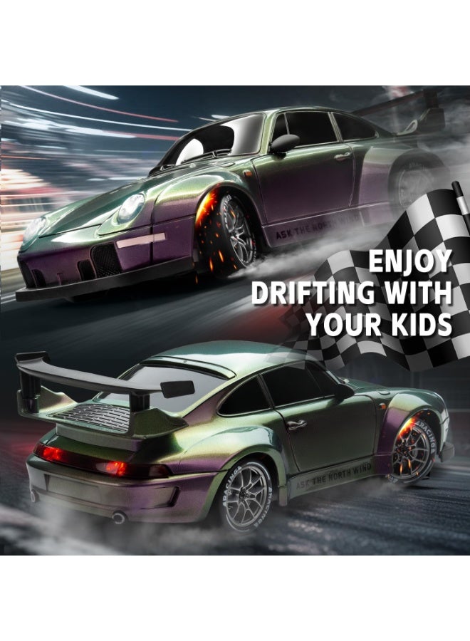 ال لايف سيارة دريفت تعمل بالتحكم عن بعد، بمقياس 1:24 مع أضواء LED، سيارات عالية السرعة تعمل بالتحكم عن بعد بتردد 2.4 جيجاهرتز وسرعة 20 كم/ساعة، إطارات دريفت وبطاريتان، فكرة لعبة سباق رياضية هدية للبالغين والأولاد والبنات والأطفال - Image 3