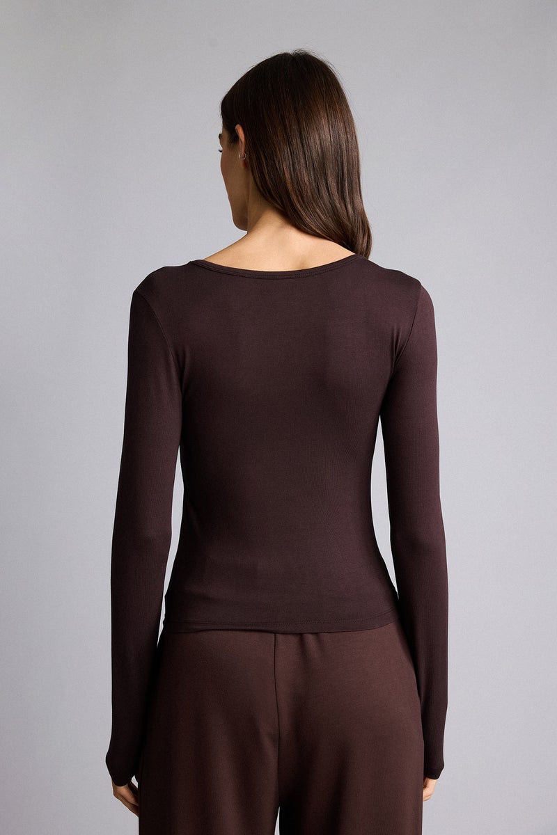 DeFacto Brown Woman Crew Neck Long Sleeve Top Casual - Image 5