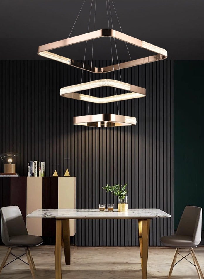 Vmax Modern LED Chandelier Ceiling Light – Pendant Lighting for Dining Room, Bedroom, Kitchen Island, Living Room | 1/2/3 Layer – Aluminum & Silicone – WH/GD Surface (3 LAYER - 60+40+30cm - 120W) - Image 1