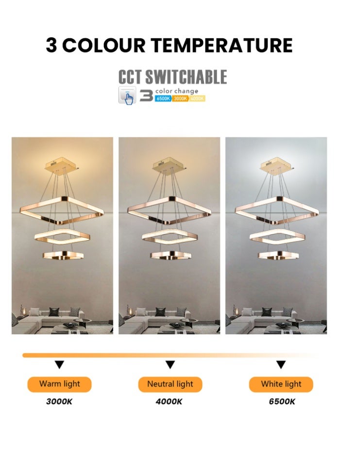 Vmax Modern LED Chandelier Ceiling Light – Pendant Lighting for Dining Room, Bedroom, Kitchen Island, Living Room | 1/2/3 Layer – Aluminum & Silicone – WH/GD Surface (3 LAYER - 60+40+30cm - 120W) - Image 3