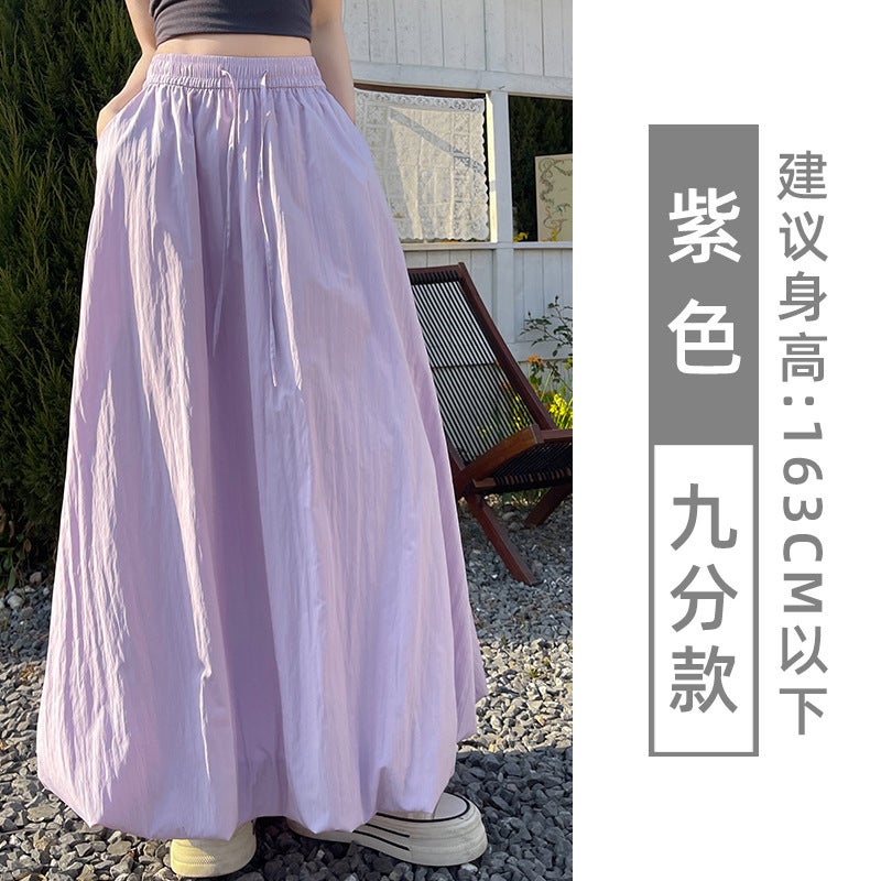 White Flower Bud Skirt Womens Summer Thin Ice Silk Cloud Skirt Mid-length High Waist Slimming A- line Puffy Skirt Purple [nine points] 