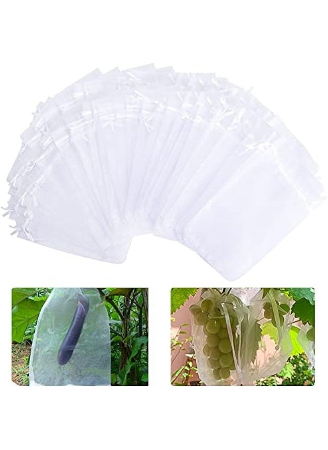 Generic 100 Pcs Penetrating Light Fruit Protection Bags- 8x12 Inch Organza Fruit Netting Barrier Bags,Garden Plant Fruit Mesh Bags with Drawstring  - Image 1