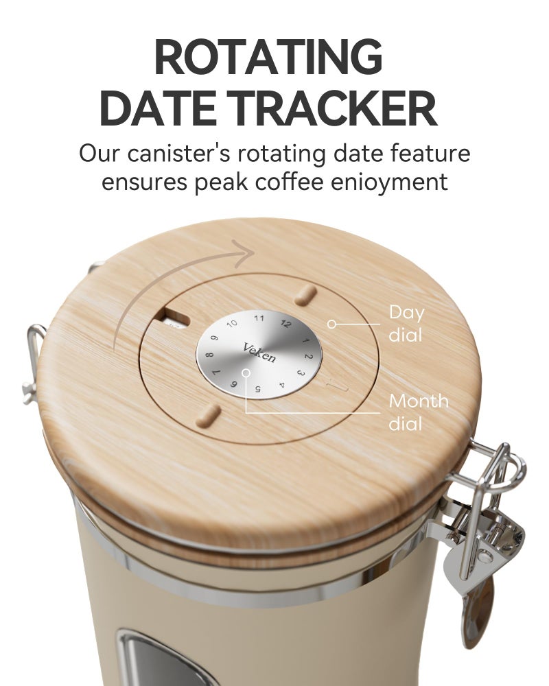Veken Coffee Sugar Canister with Window, Easter Gifts Airtight Stainless Steel Container with Lids, Home Kitchen Food Storage Jars for Grounds, Beans, Tea, Flour, Cereal, Basket, Scoop, 22OZ, Cream - Image 5