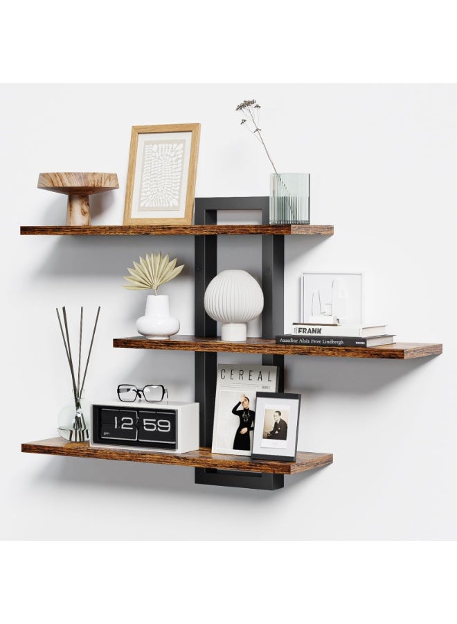 أفضل YK رفوف طافية حديثة مثبتة على الحائط -حامل عرض خشبي ثلاثي الطبقات لغرفة المعيشة، وغرفة النوم، أو المكتب -منظم رفوف الحائط الأنيق للكتب والصور، وبني الديكور - Image 1