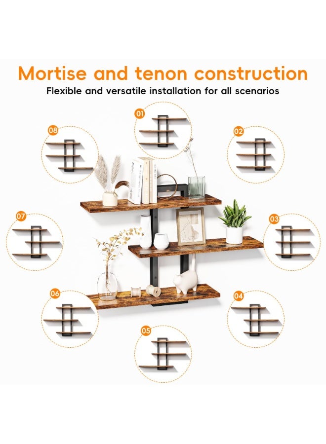 أفضل YK رفوف طافية حديثة مثبتة على الحائط -حامل عرض خشبي ثلاثي الطبقات لغرفة المعيشة، وغرفة النوم، أو المكتب -منظم رفوف الحائط الأنيق للكتب والصور، وبني الديكور - Image 5